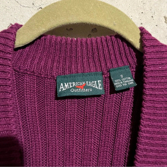 Y2K Vtg American Eagle Magenta Knit Sweater Vest S Chunky Cabincore Preppy Fall - Picture 4 of 7